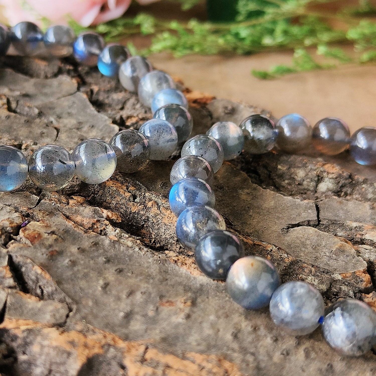 Natural Labradorite Stone Beaded Bracelet 8mm Gemstone Crystal Stretch Bracelet