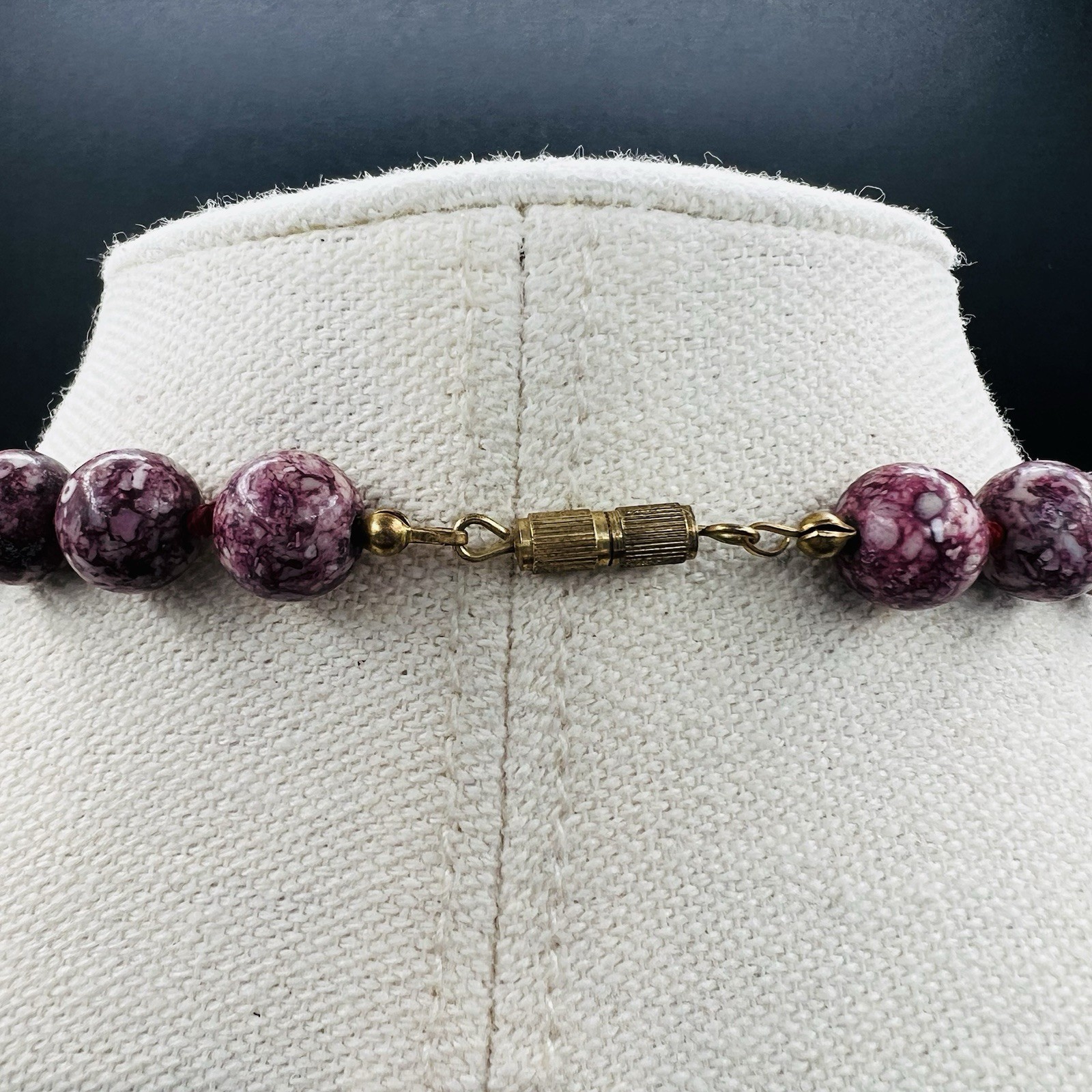 Vintage Chunky Raspberry Jasper Stone Necklace Graduated Beads 24” Statement