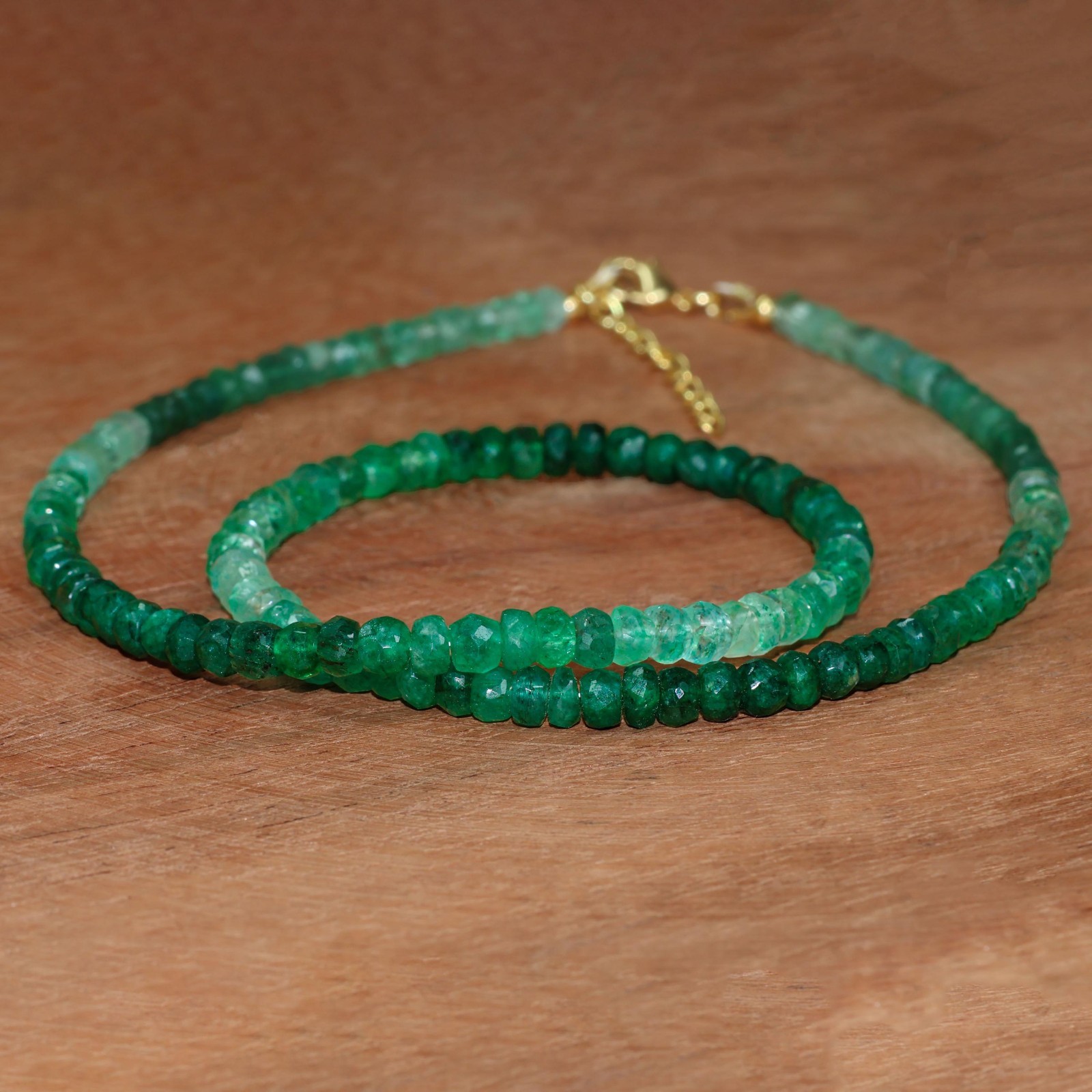Genuine Faceted Emerald Gemstone Beads Necklace, Green Emerald Beaded Necklace