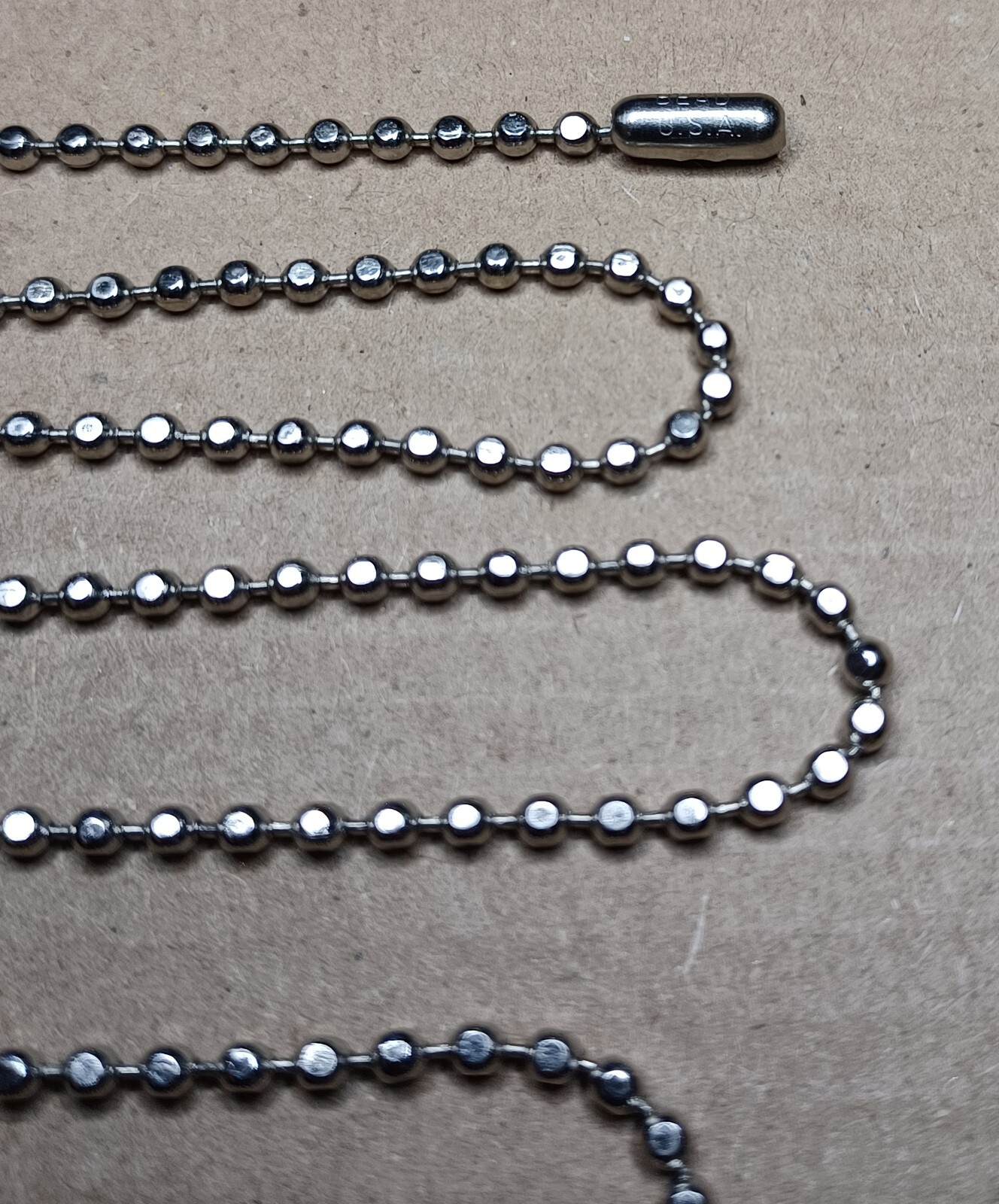 24″ Silver NP Steel 2.4mm Flat Ball Bead Military Type Dog Tag Chain USA Made