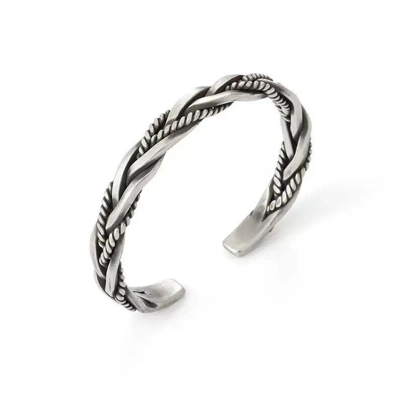 ZARD Men Twist Cable Cuff Bangle Statment Bracelet in 925 Sterling Silver