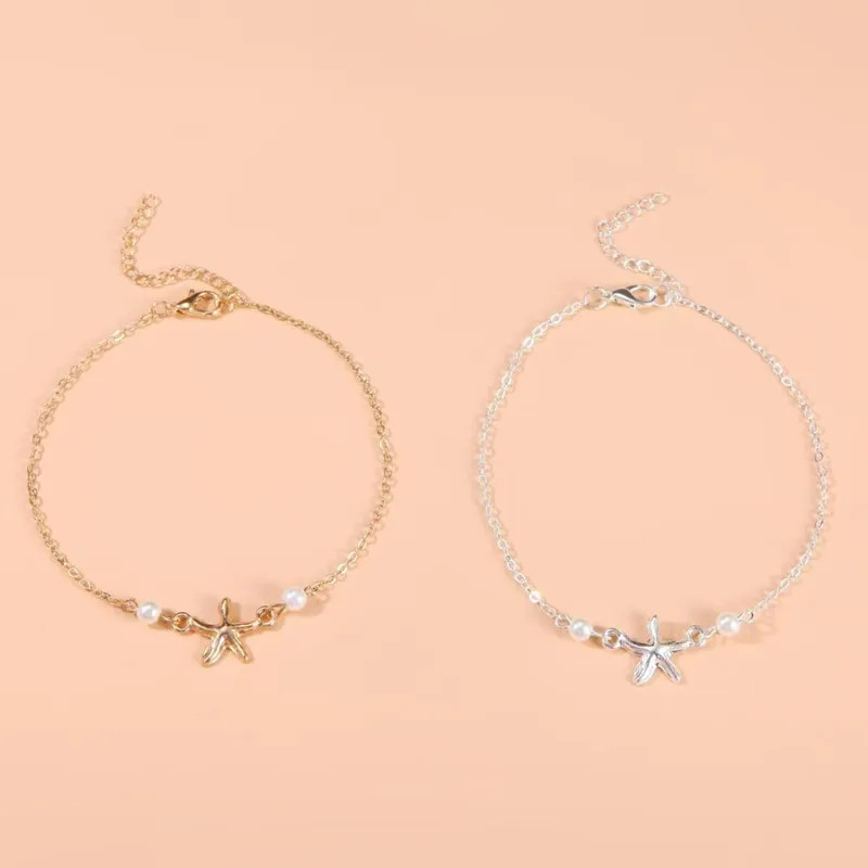 Trendy Gold Silver Color Pearl Star Accessory Anklets for Women New Sexy Beach C