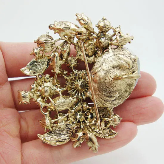 Gorgeous Purple Flower Leaf Rhinestone Crystal Brooch Pin Pendant