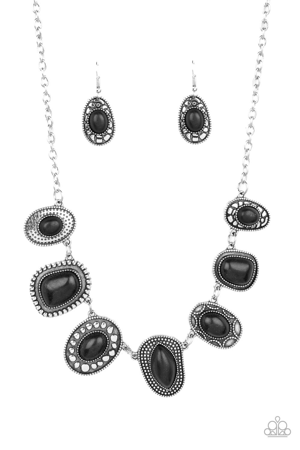 2 pc Necklace with Matching Earrings, Stretchy Bracelet Set – NIP Black/Silver