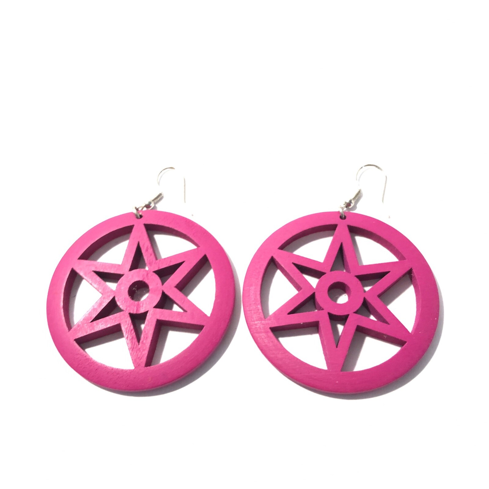 Women’s Purple Star Wood Round Drop Dangle Earrings-Large 2.5” Statement