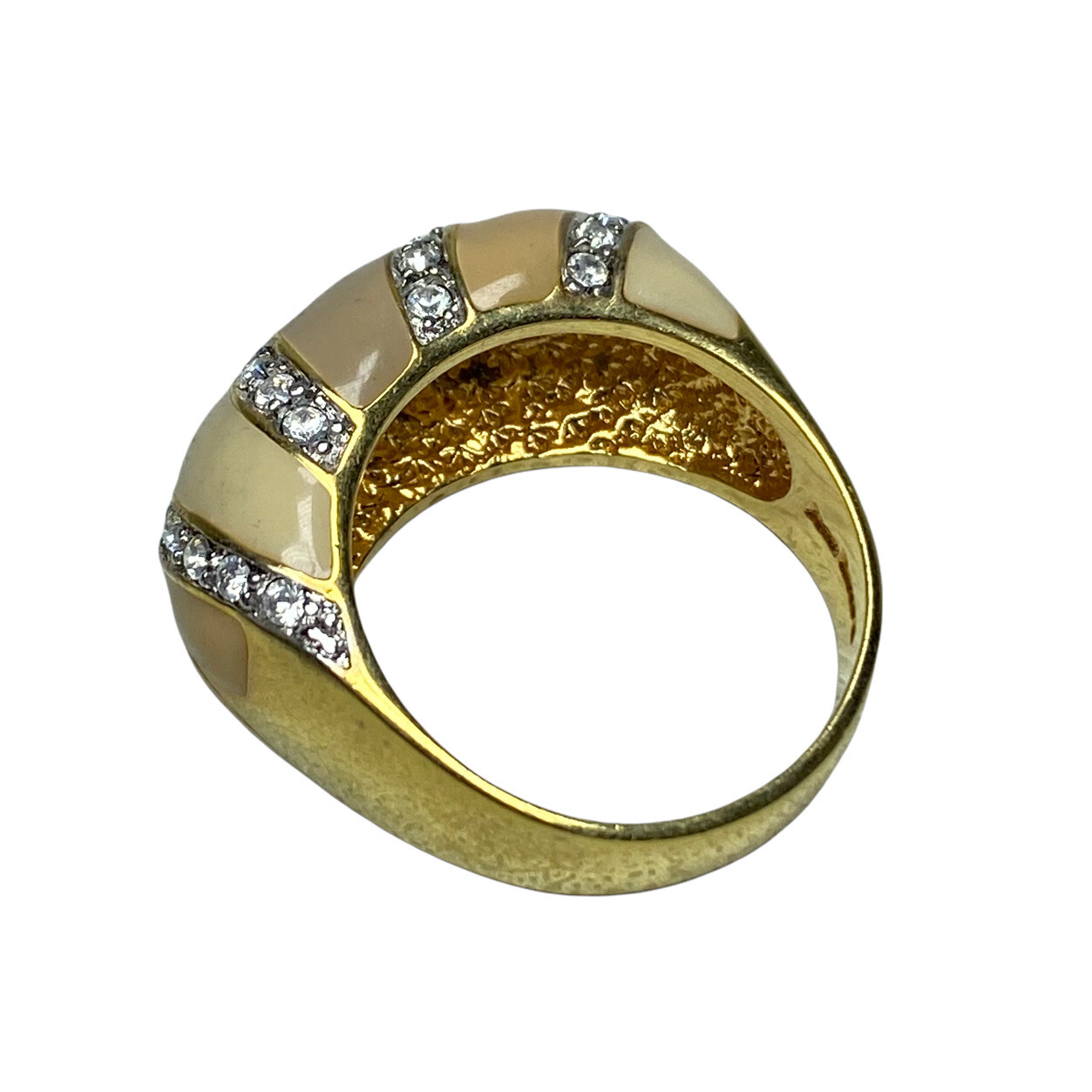 Signed JOAN RIVERS Thick Enamel Rhinestone Ring Gold Tan Beige PICK SIZE 6-7-8-9