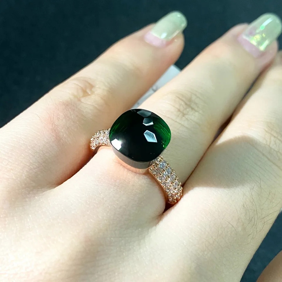 Cocktail Ring Square Zircon Crystal 10mm Gold Plated Colorful Stone Jewelry