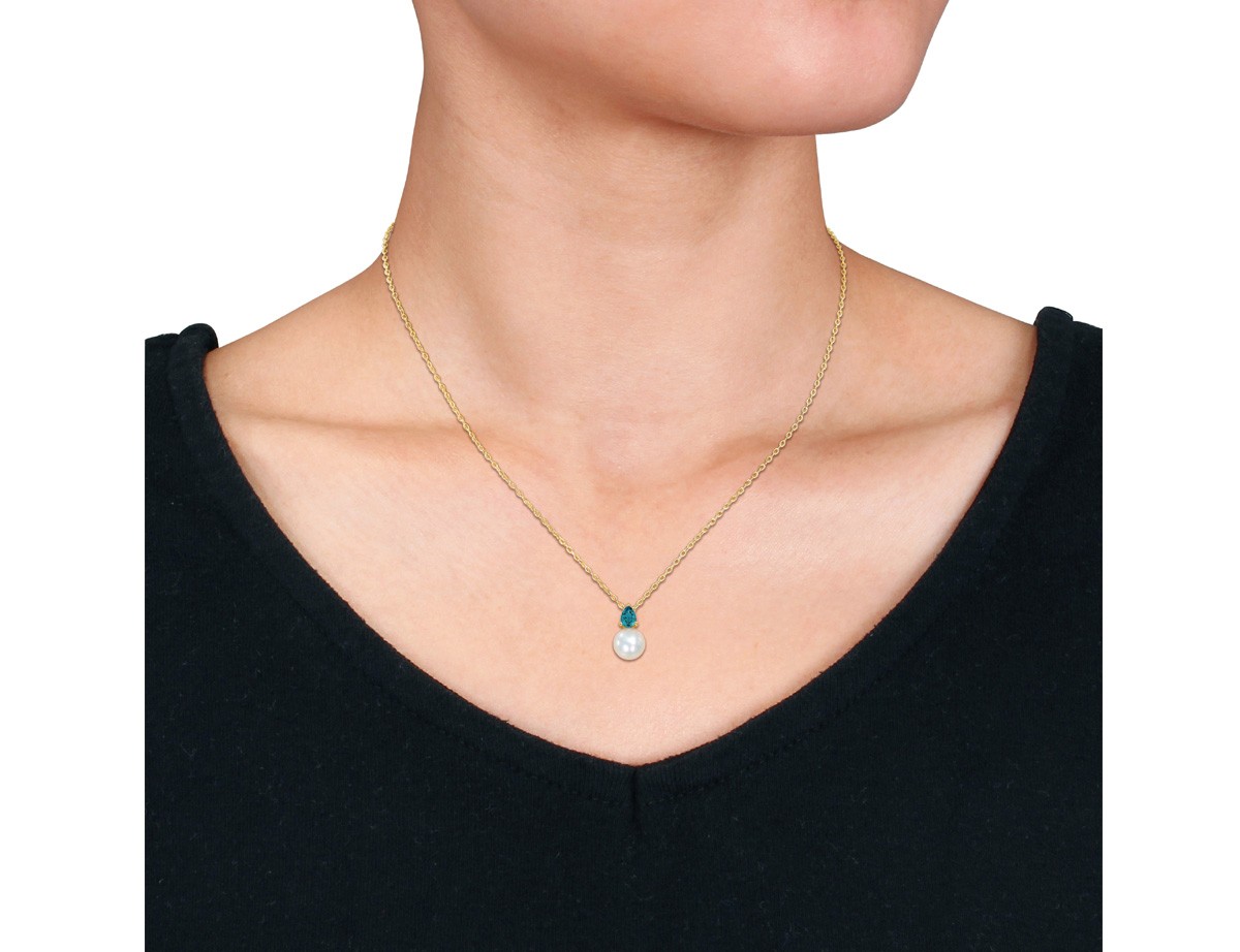 8.5-9mm Freshwater Cultured Pearl Pendant with Lab-Created Alexandrite Silver
