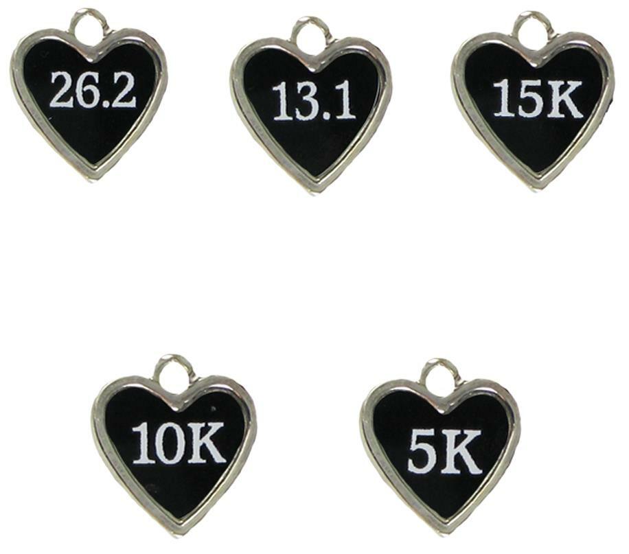 Custom Running Distance Silver Heart Charms Add To Jewelry 5K 10K 15k 13.1 26.2