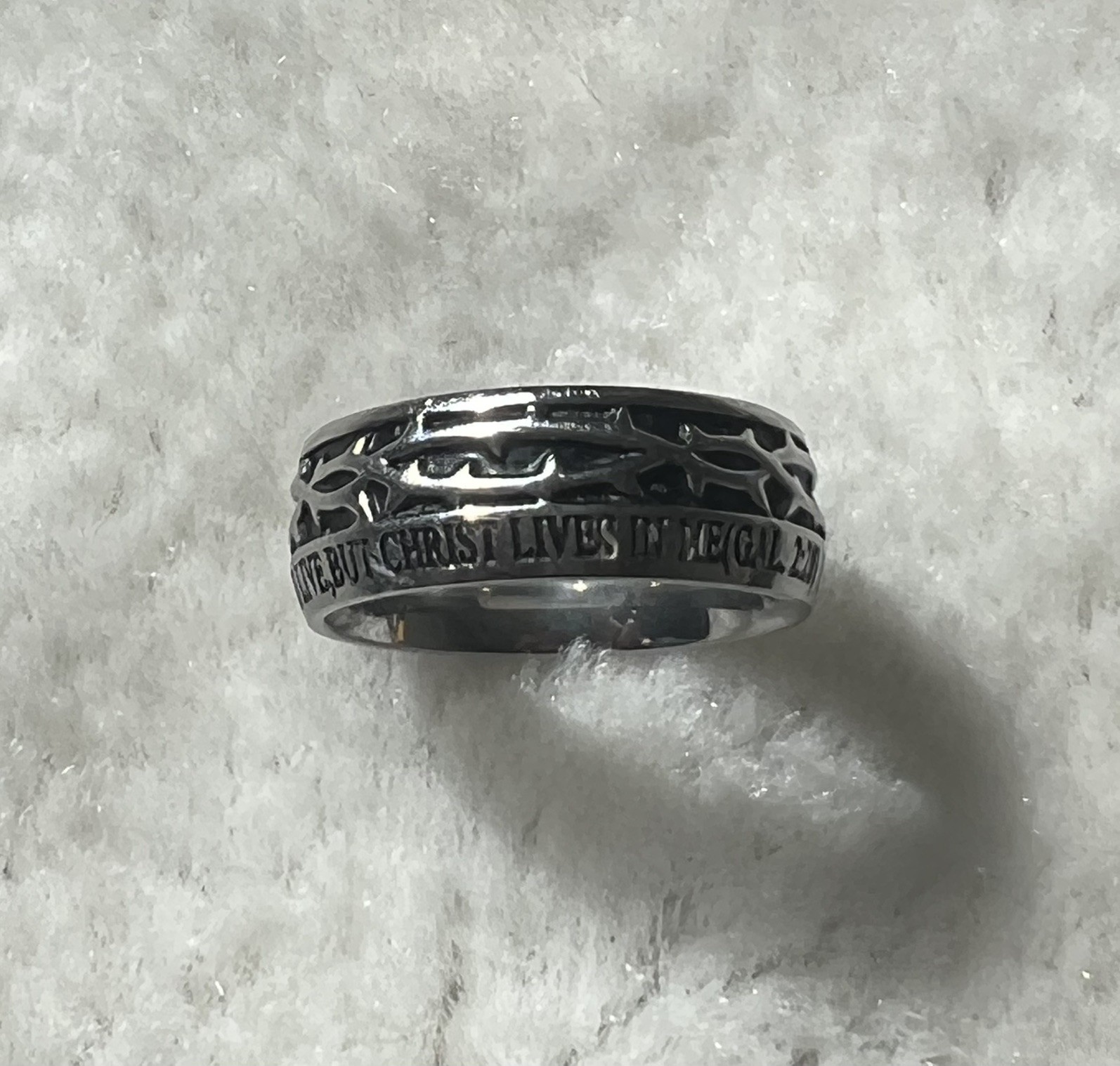 Spirit & Truth Stainless Steel Ring Raised Crown of Thorns Gal 2:20
