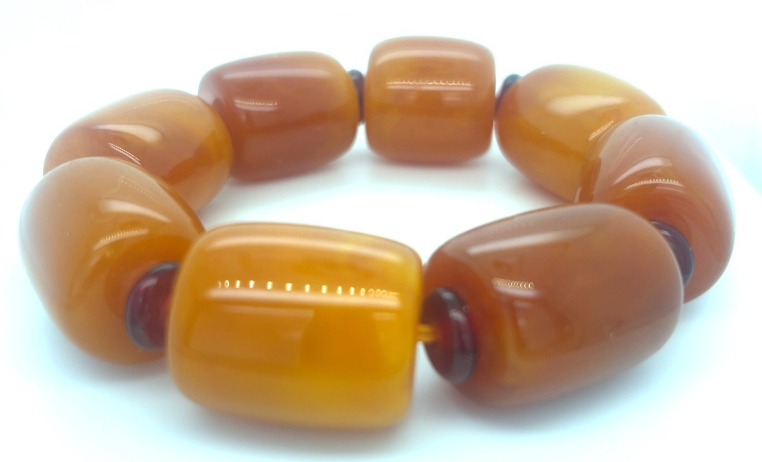 Faux Amber Chunky Stretch Bracelet 25mm Orange Beads Red Spacers 3.5oz
