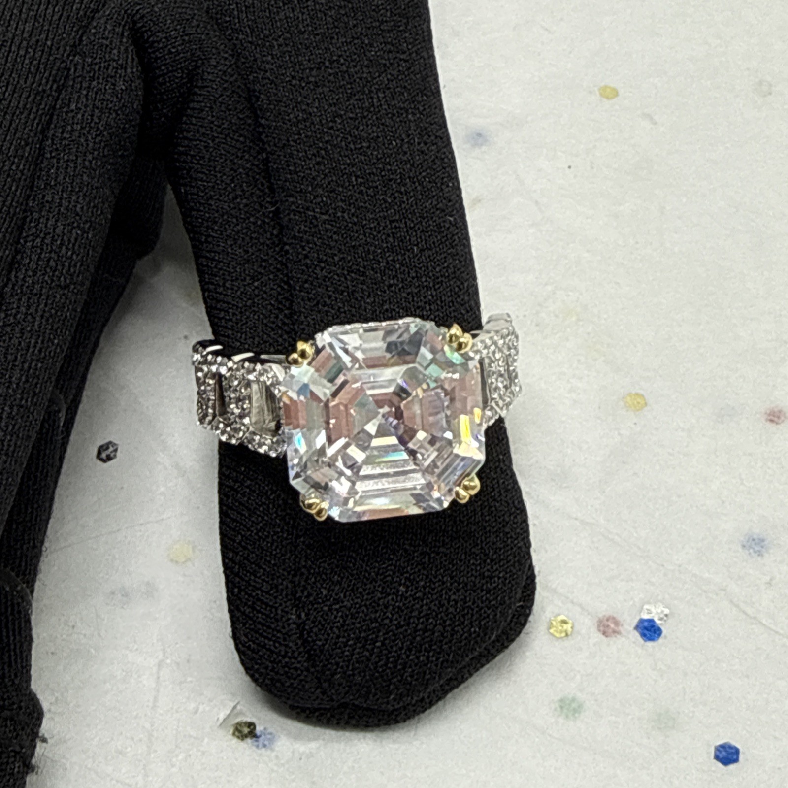 Vanna K ~ Bella Luce White Cubic Zirconia Platineve Asscher Cut Ring 13.23ctw ~9