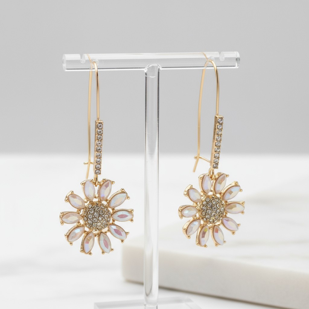 Betsey Johnson Flower Drop Earrings Daisy Design | Pave Stone Accents