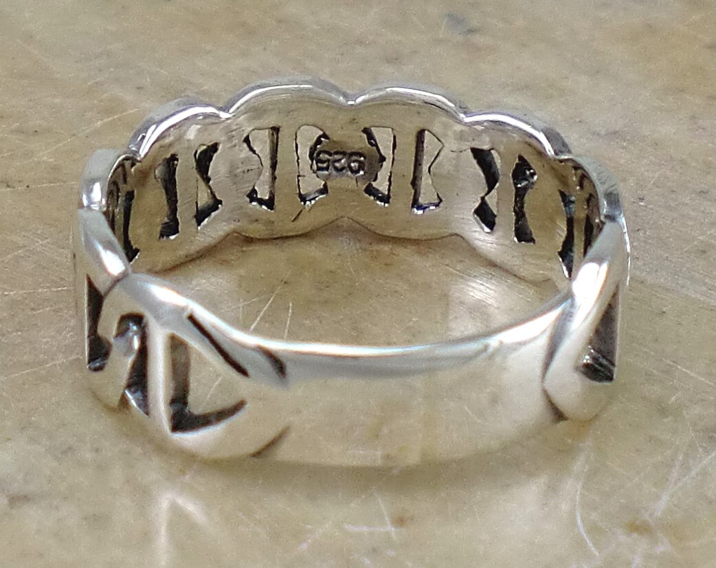 WIDE 925 STERLING SILVER CHAIN LINK BAND RING size 8 style# r2760