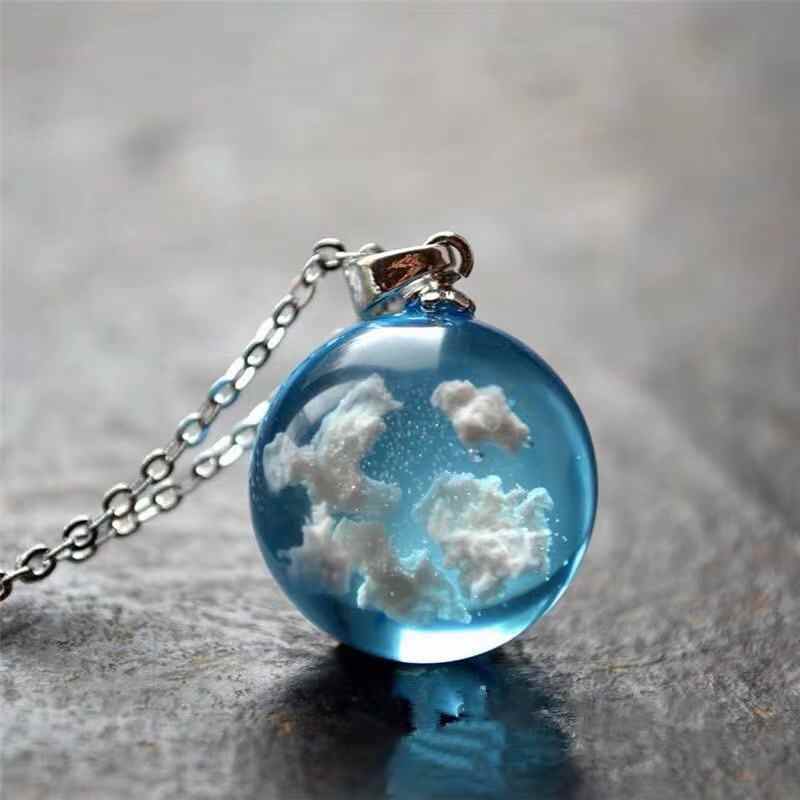 White Cloud Blue Sky 3D Pendant Necklace Glow-in-Dark
