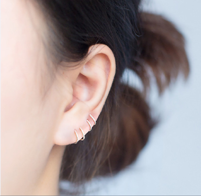 1 Pair REAL S925 Sterling Silver Ear Cuff Cartilage Hoop Round Earring Pierced