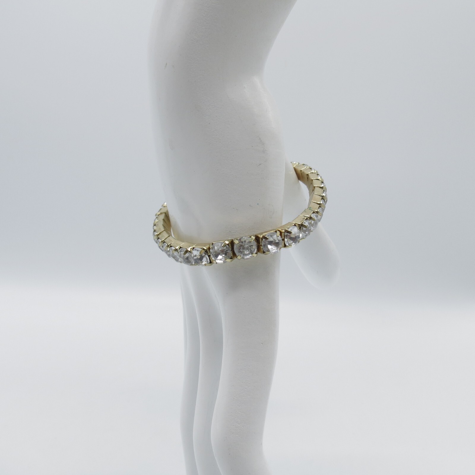 Rhinestone Stretch Bracelet Gold Tone Simple Everyday Wear 7.5″ *