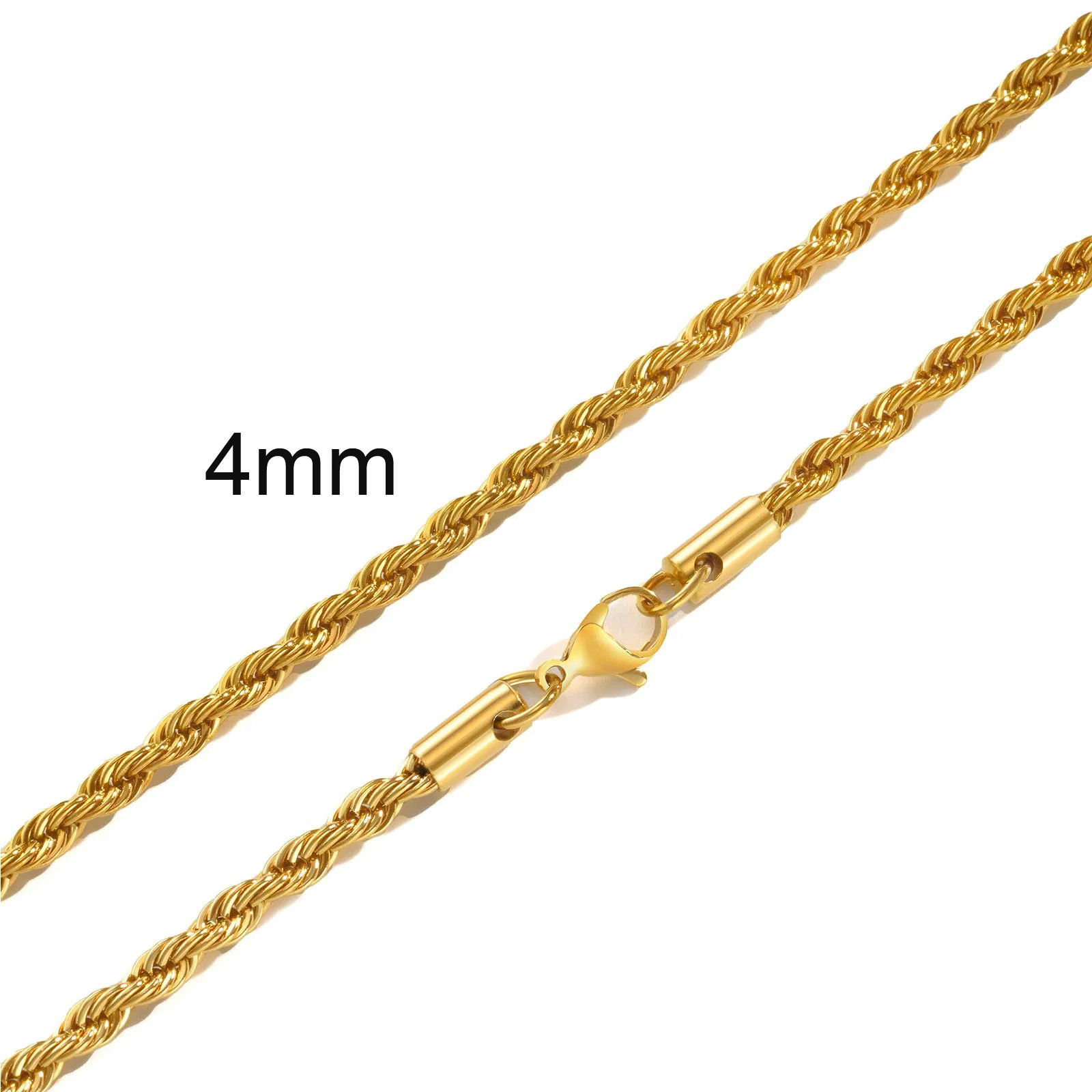 Rope Twisted Chain Necklace for Men Women,Gold Silver Color Stainless Steel Chai