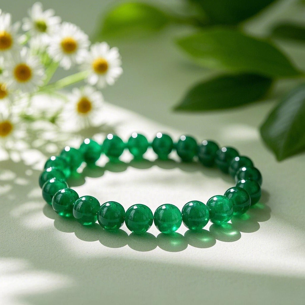 Natural Emerald Elastic Stretch Bracelet 8mm Round Crystal Gemstone Beads