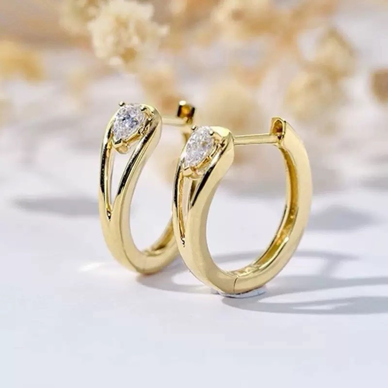 18K Gold Plated Teardrop CZ Huggie Earrings Open Hoop Earrings for women 431