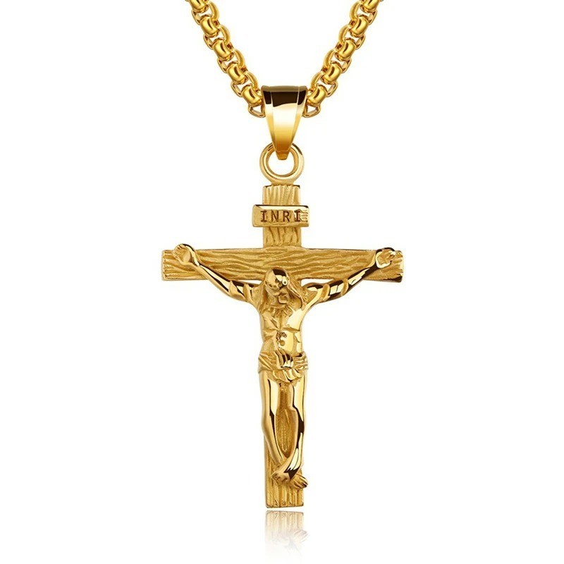 Religious Jesus Cross Stainless Steel Necklace For Men Fashion Gold Silver Color
