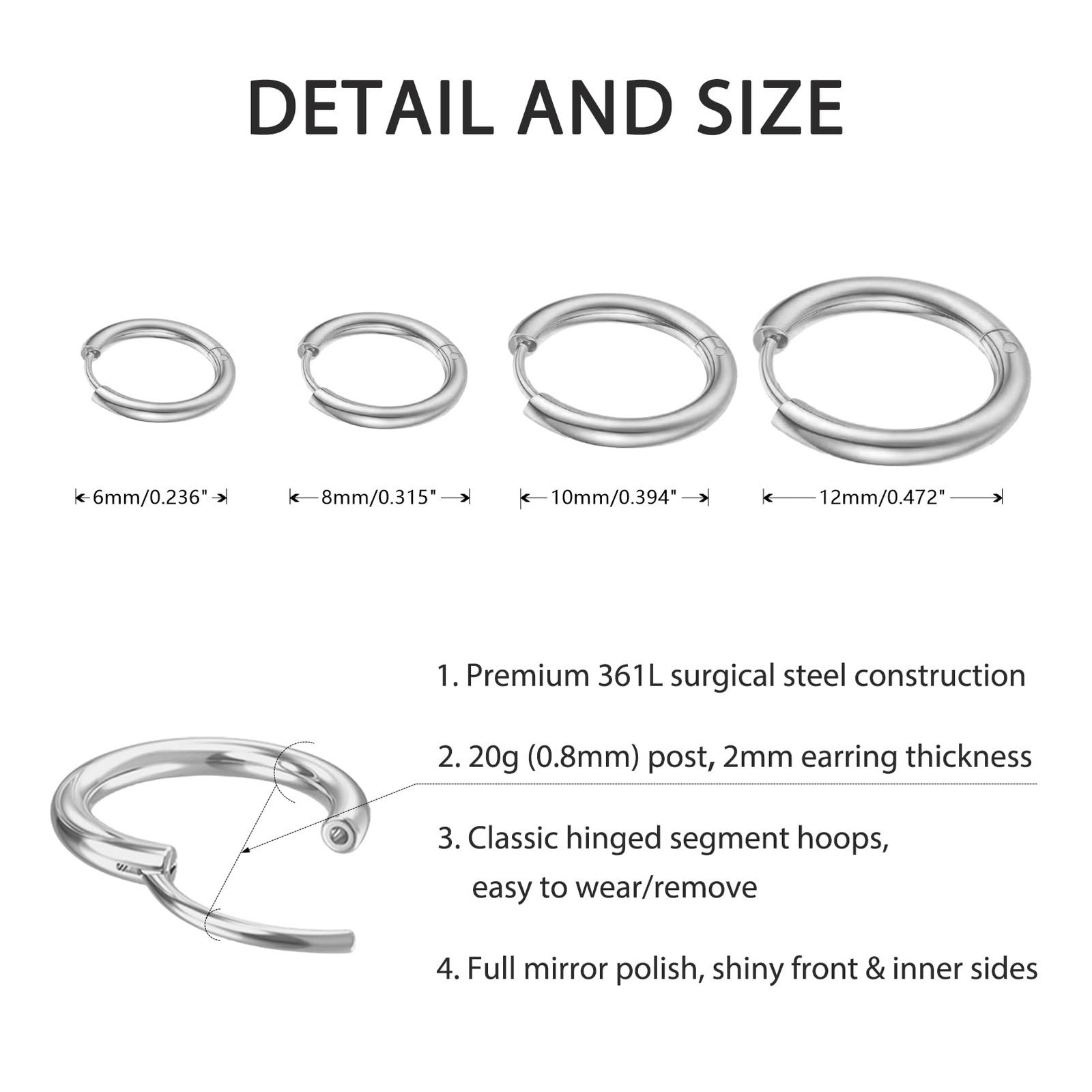 Small Silver Huggie Hoop Earrings Set for Women, 4 Pairs Surgical 316L Stainl…