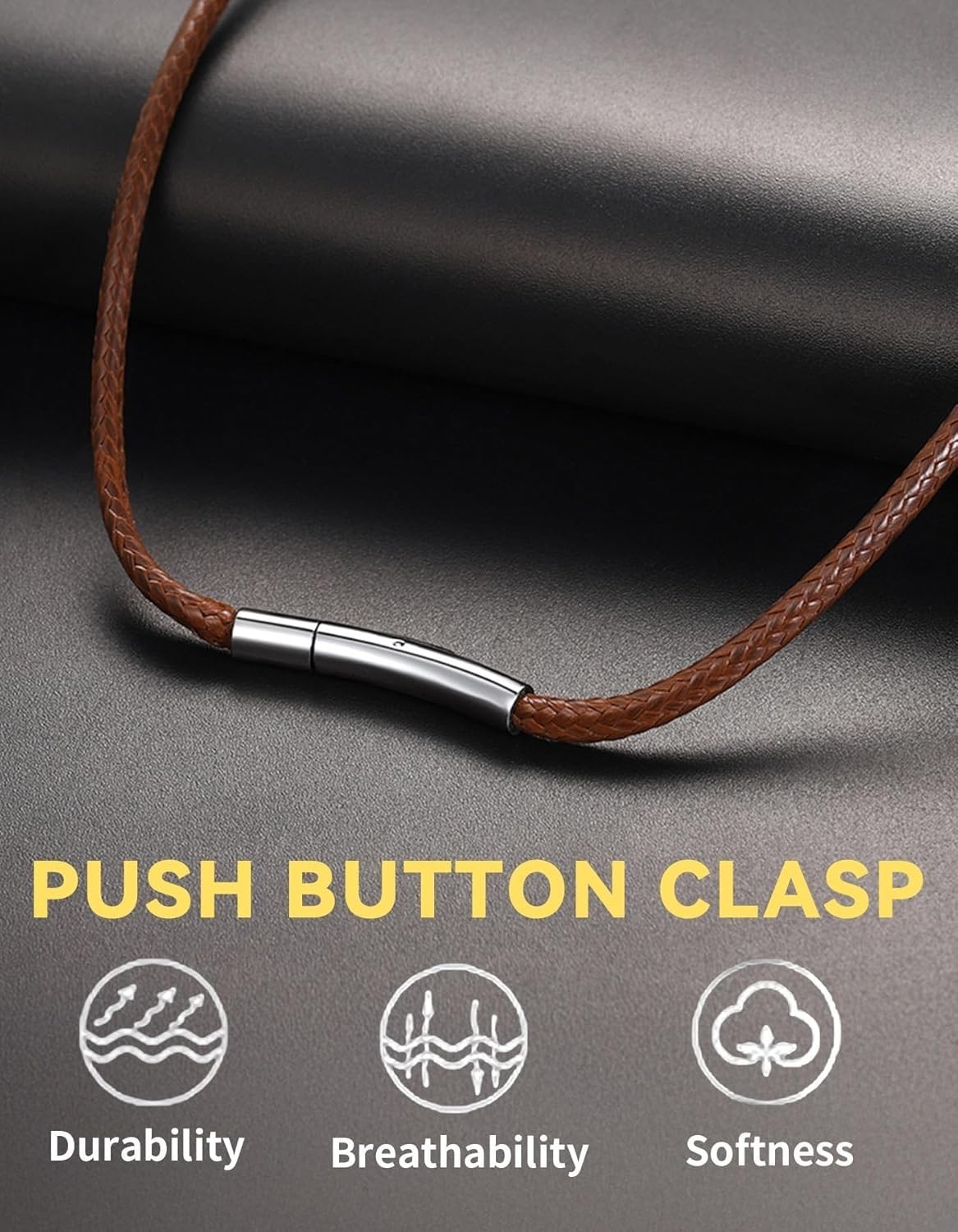 Braided Leather Necklace Cord with Push Button Clasp for Pendants 16-30 Inches