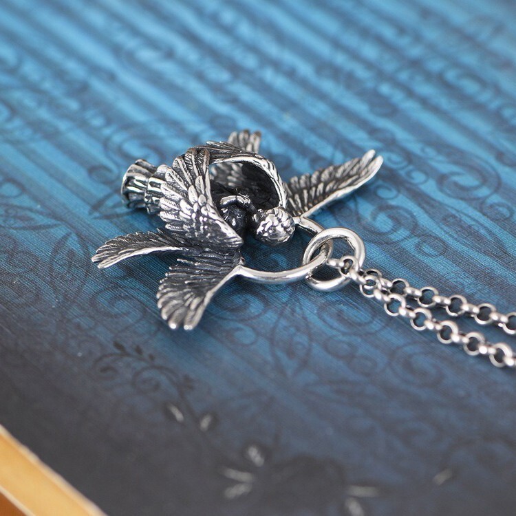 Seraphim Praying Angel 6 Wings Necklace Pendant Retro Charm 925 Sterling Silver