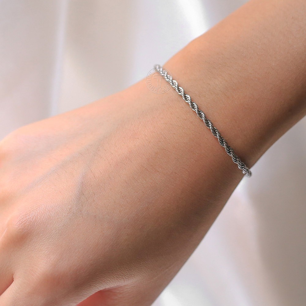 3mm Stainless Steel Twisted Rope Chain Necklace Bracelet Jewelry Set 7-30 inch