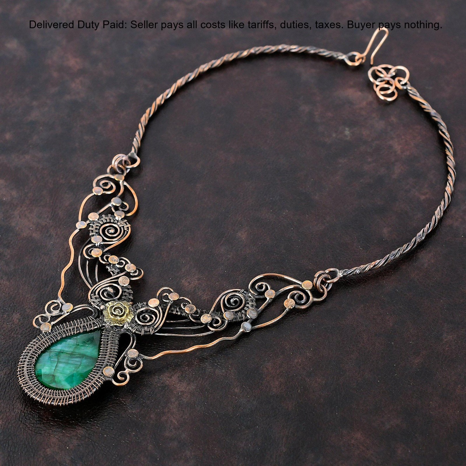 Cyber Monday Deal Copper Natural Zambian Emrald Chain Flower Necklace Jewelry