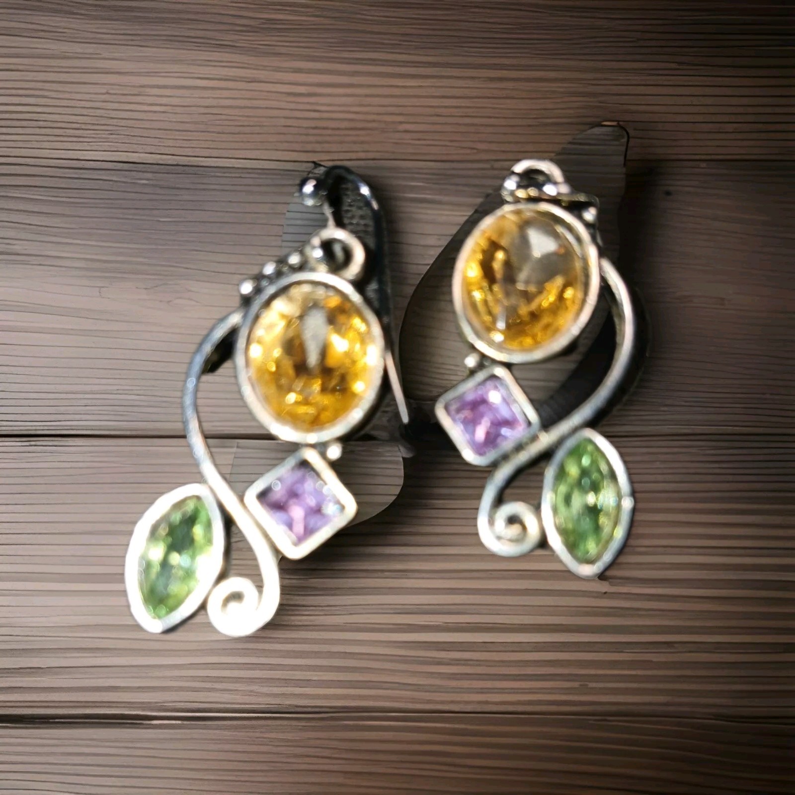 Earrings 1″ Multicolor Gem Stones. Dangle. Teens,adults, Sterling