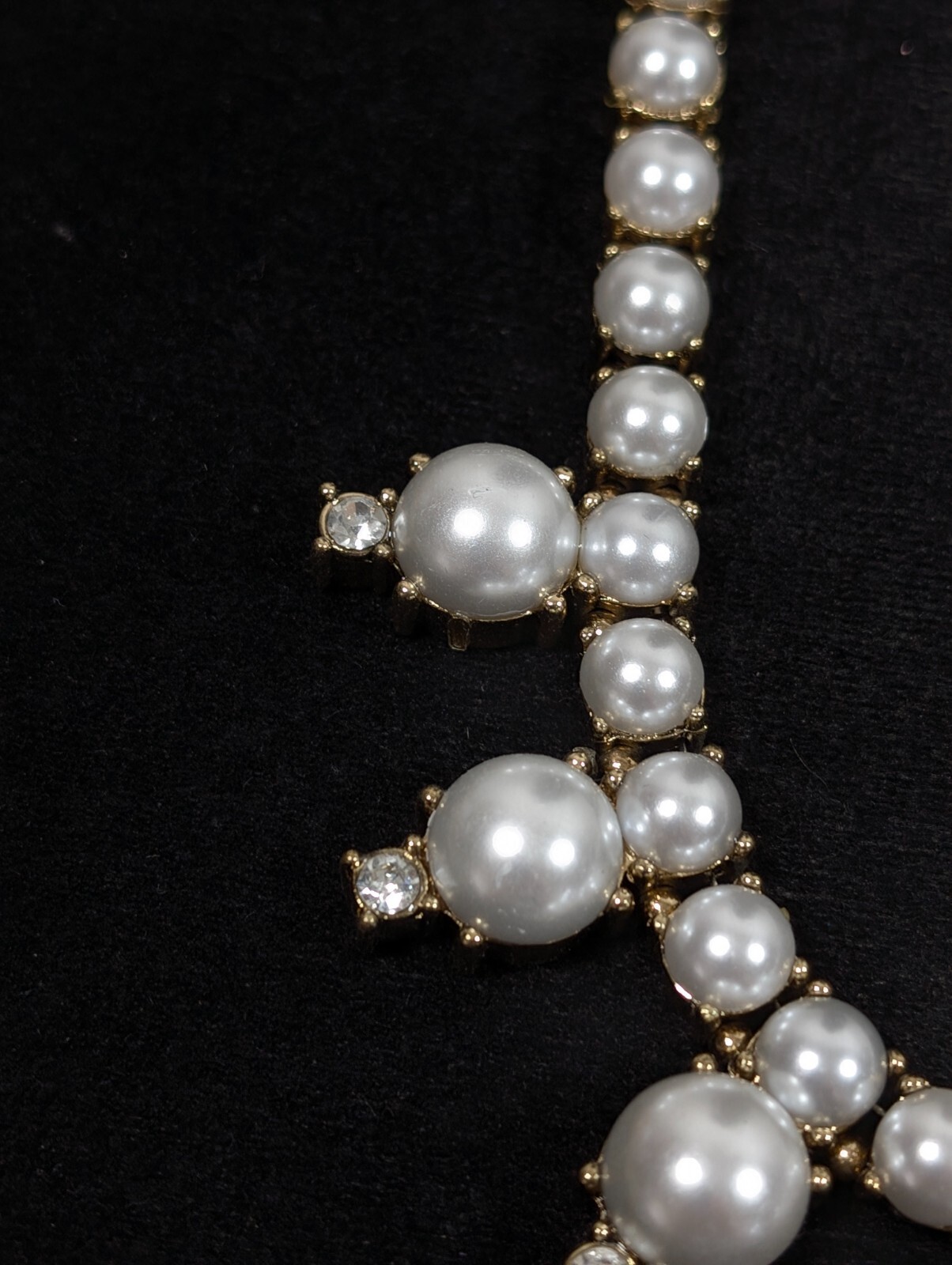 Gold Tone White Faux Pearl Rhinestone Tennis Statement Neckalce Bridal 17 in