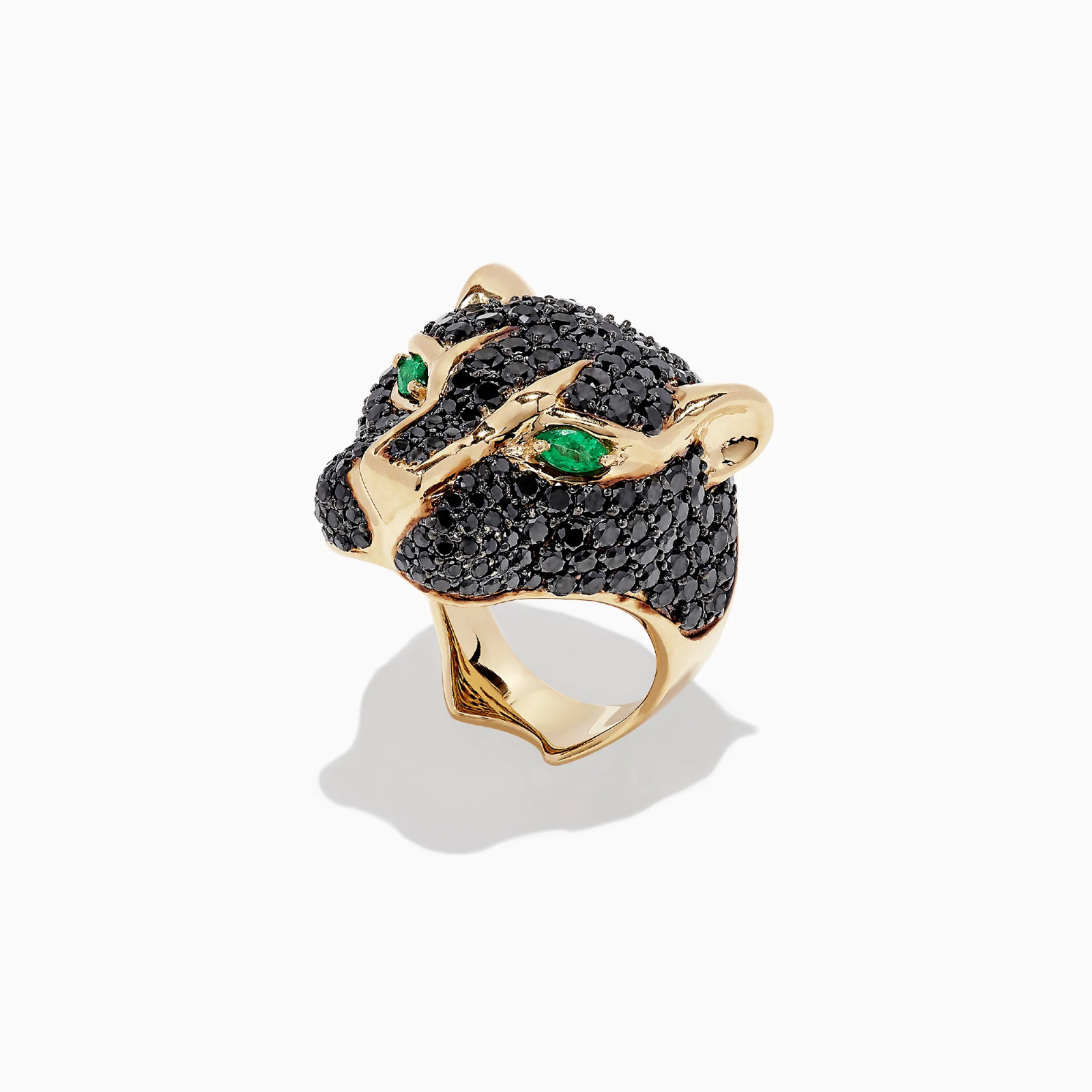 Effy panther ring black diamond with emerald Eyes 14 caret gold