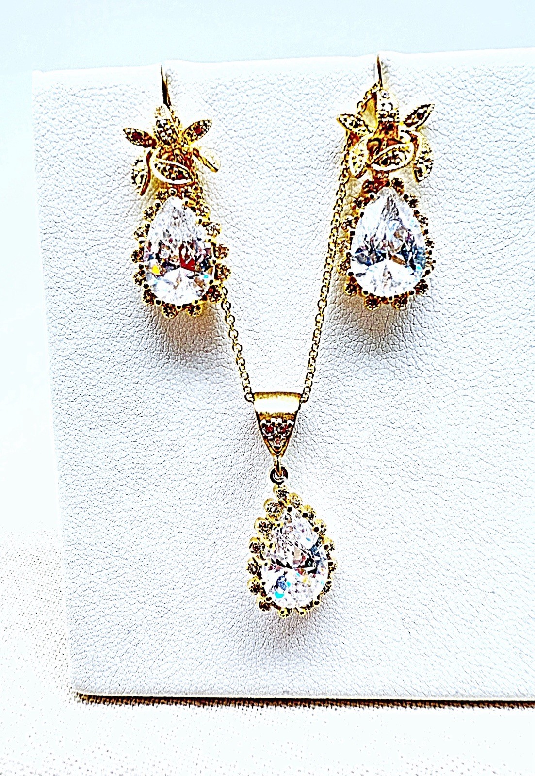 CZ Bridal Earring & Necklace Sets In Yelllow,White & Rose Gold , New, Gift Box