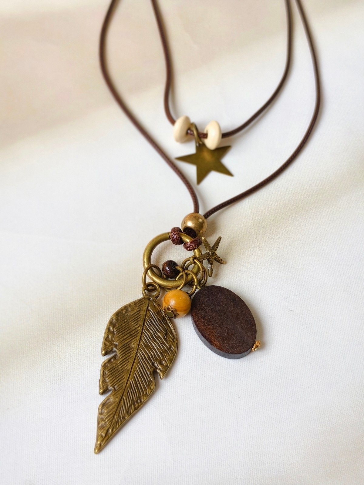 Boho Vintage Double Wax Cord Long Necklace Adjustable Layered Choker Unisex