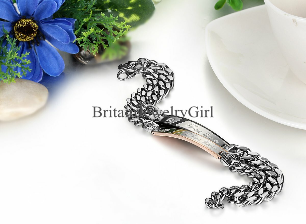 True Love Stainless Steel His and Hers Couple Bangle Bracelet Valentine’s Gift