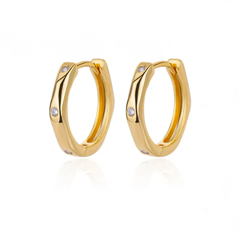 Huggie Hoop Earrings Women Gold Stainless Steel CZ Trendy Snowflake Flower