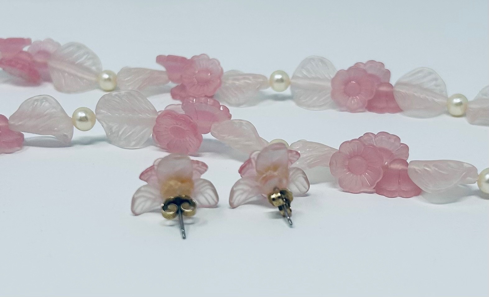 Vintage Avon Pastel Blossoms Collection Necklace and PIerced Earring Set