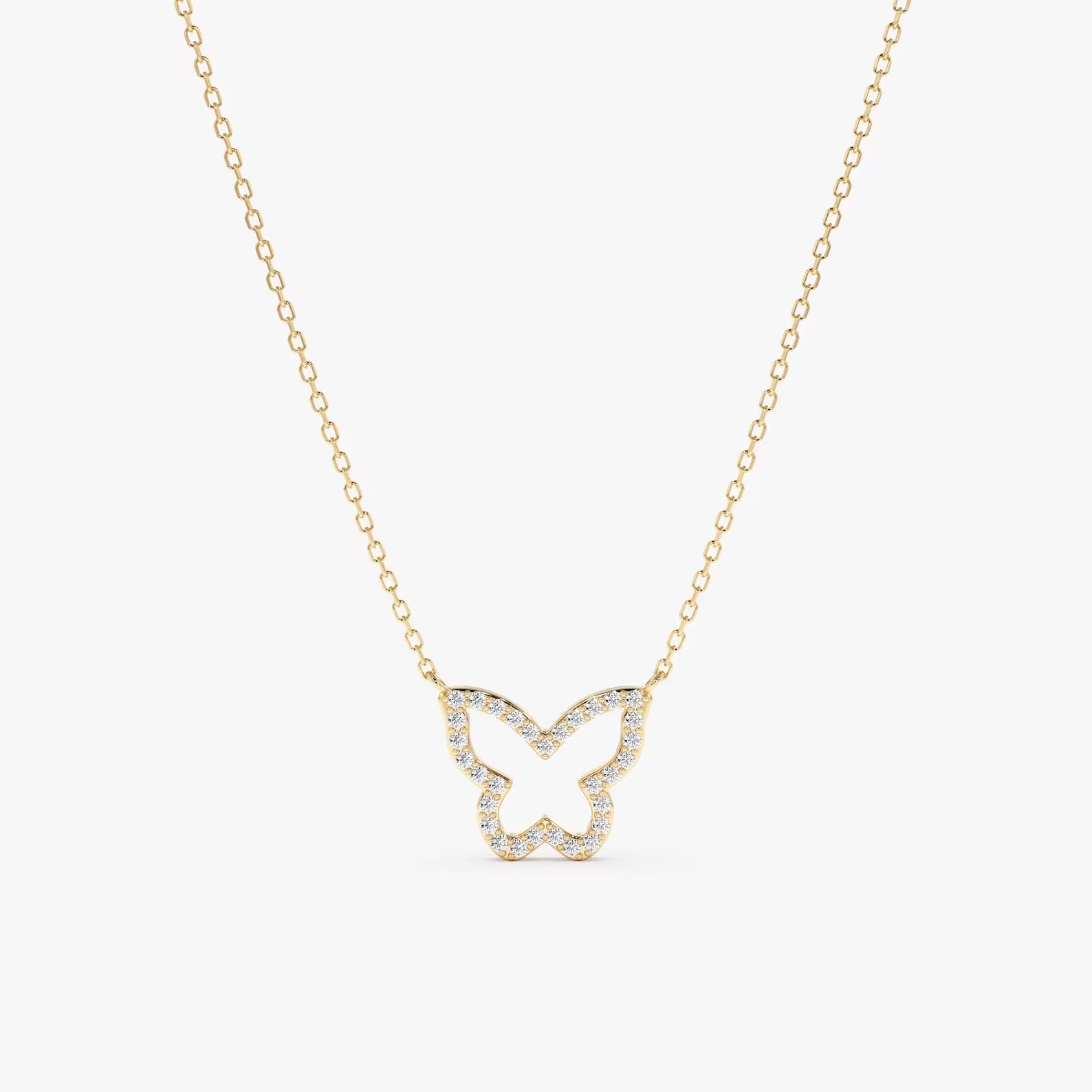 1.00 Ct Round EF VS Lab Grown Diamond Butterfly Shape Necklace in 14K Solid Gold