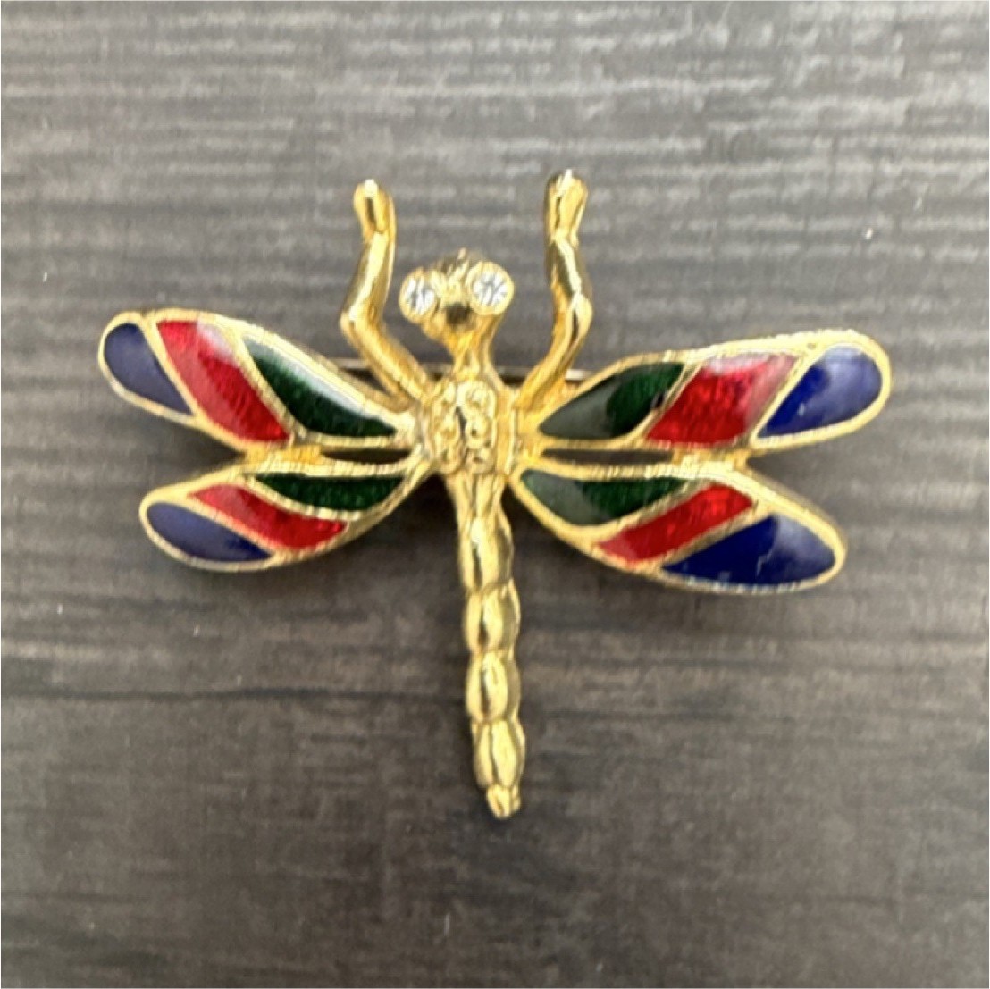 Gold Red Green Blue Enamel Dragonfly Brooch Metal Pin with Clear Crystal Eyes