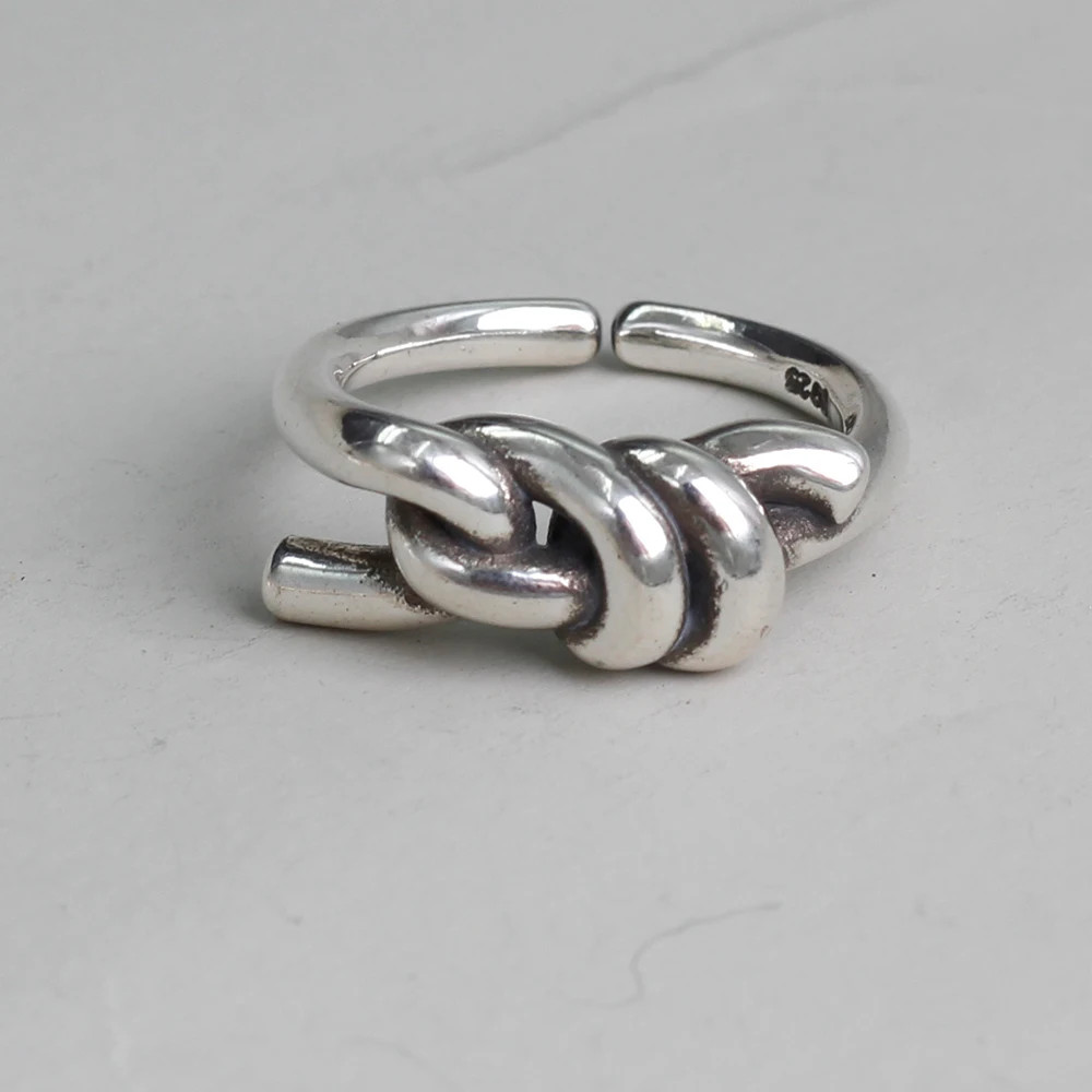 925 Sterling Silver Knot Ring Women Adjustable Smooth Geometric Fine Jewelry