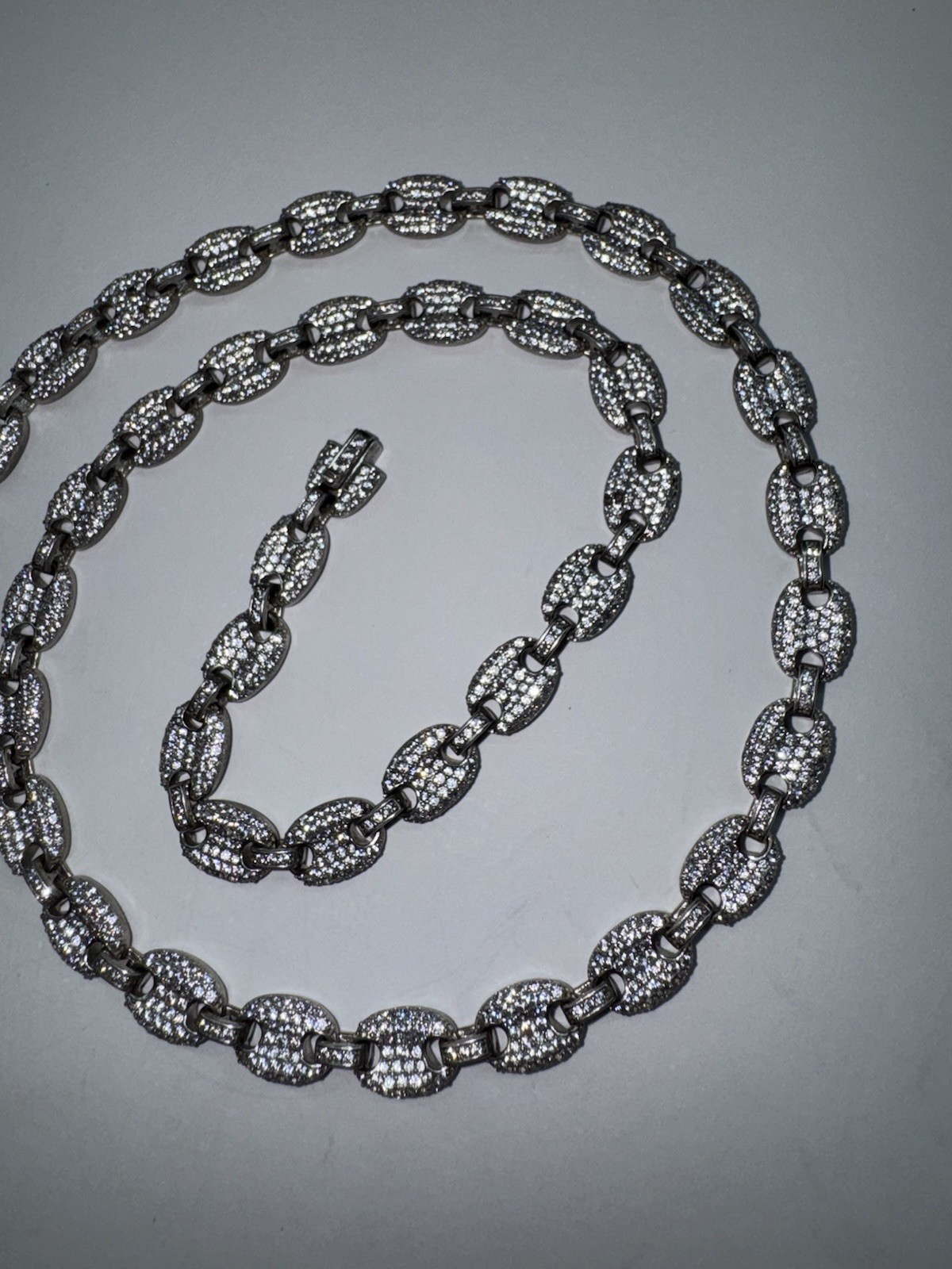 Gorgeous Solid Sterling Silver Cubic Zirconia Style Oval Chain 22 Inch Necklace