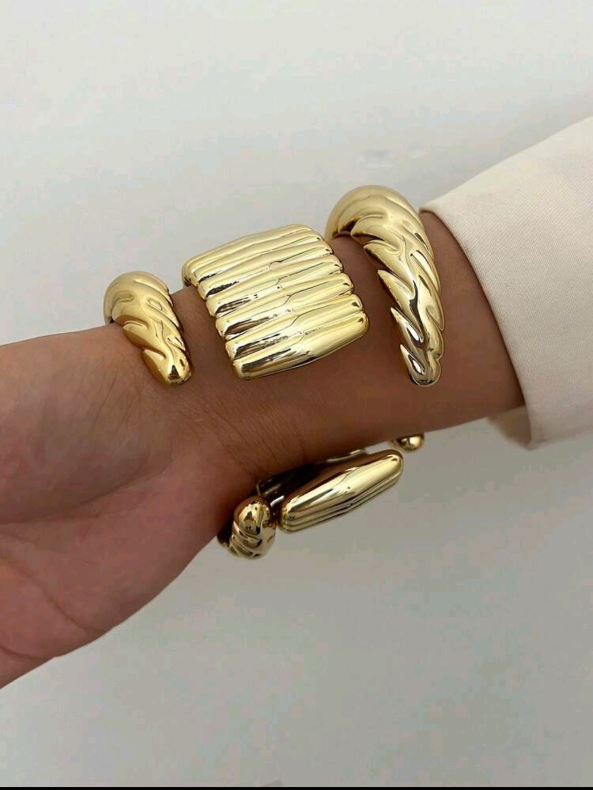 Chunky Gold Bangle Bracelet Vingtage Set For Women Stackable Statement Jewel 3pc