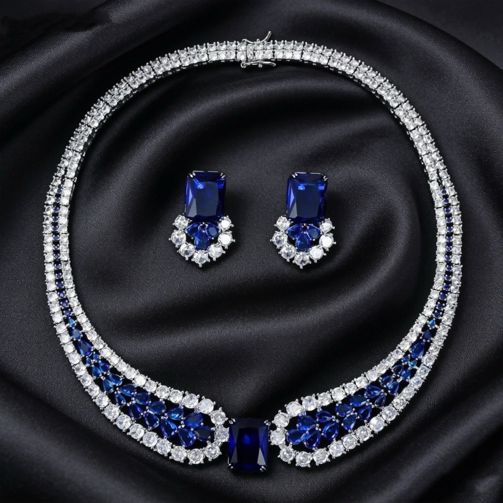 Sparkling zirconia crystal Bridal Necklace and Earrings Set