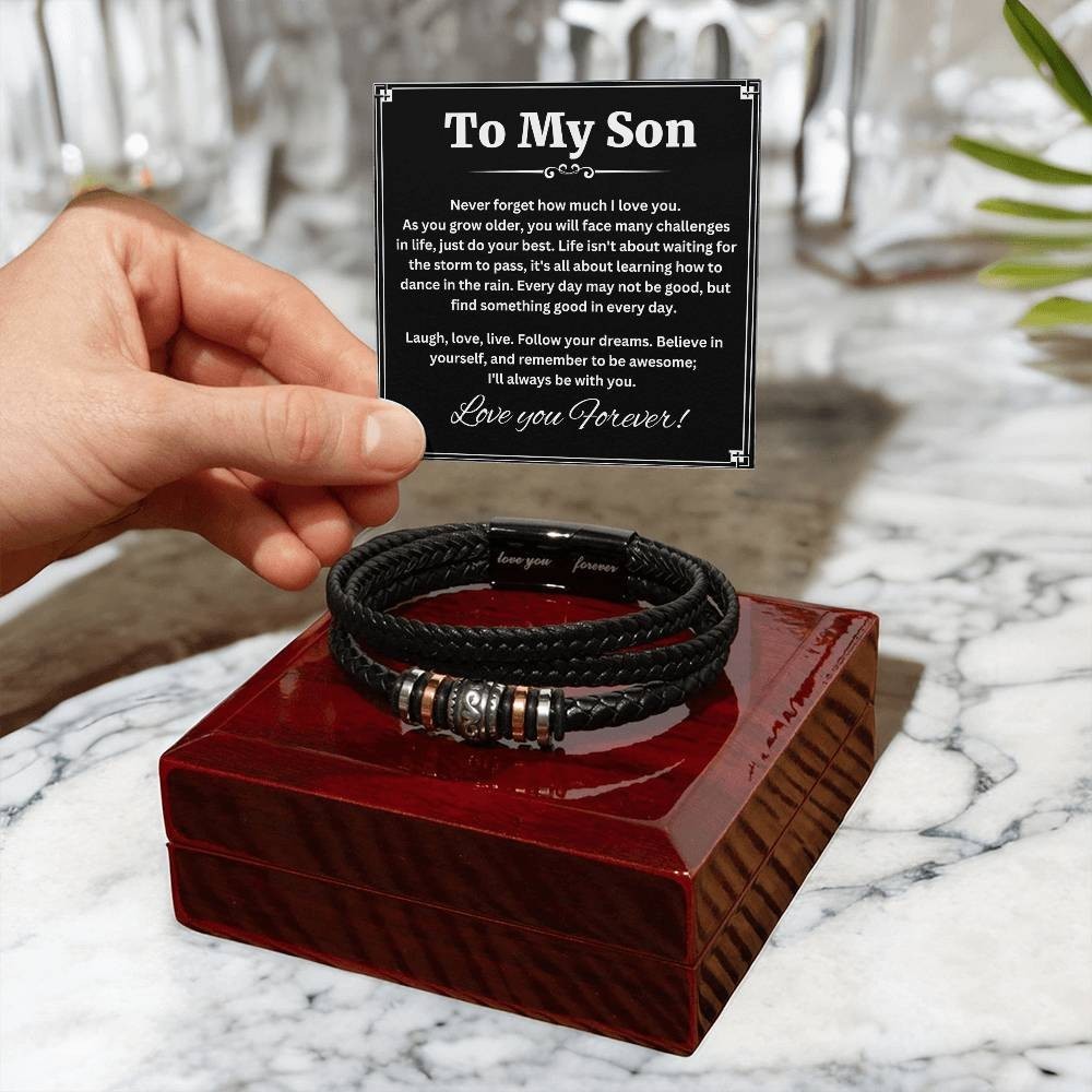 To My Son Bracelet Leather, I Love You Son Jewelry, Birthday Gift from Mom Dad