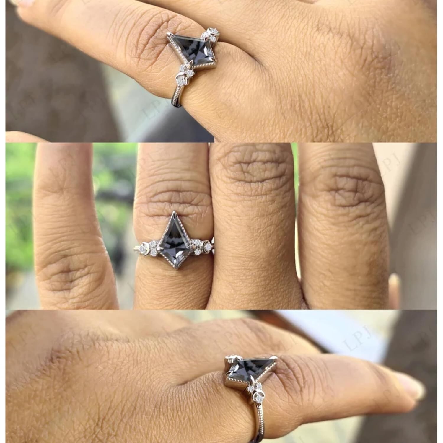 Moon Of My Life Grey Spinel Engagement Ring, Kite Shaped Cut 2.80 Carat 12x8mm