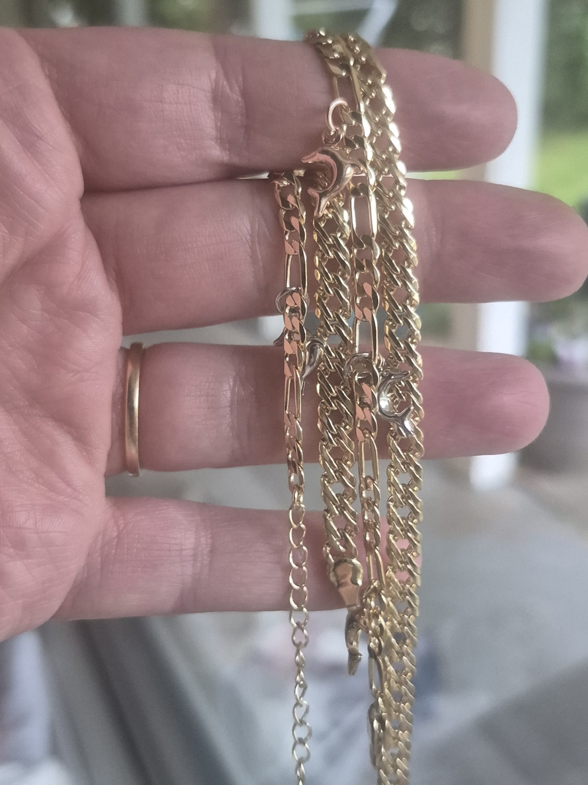 Set Of Two Gold Filled Anklets 9in And 10in Tri-color Dolphins Beachy