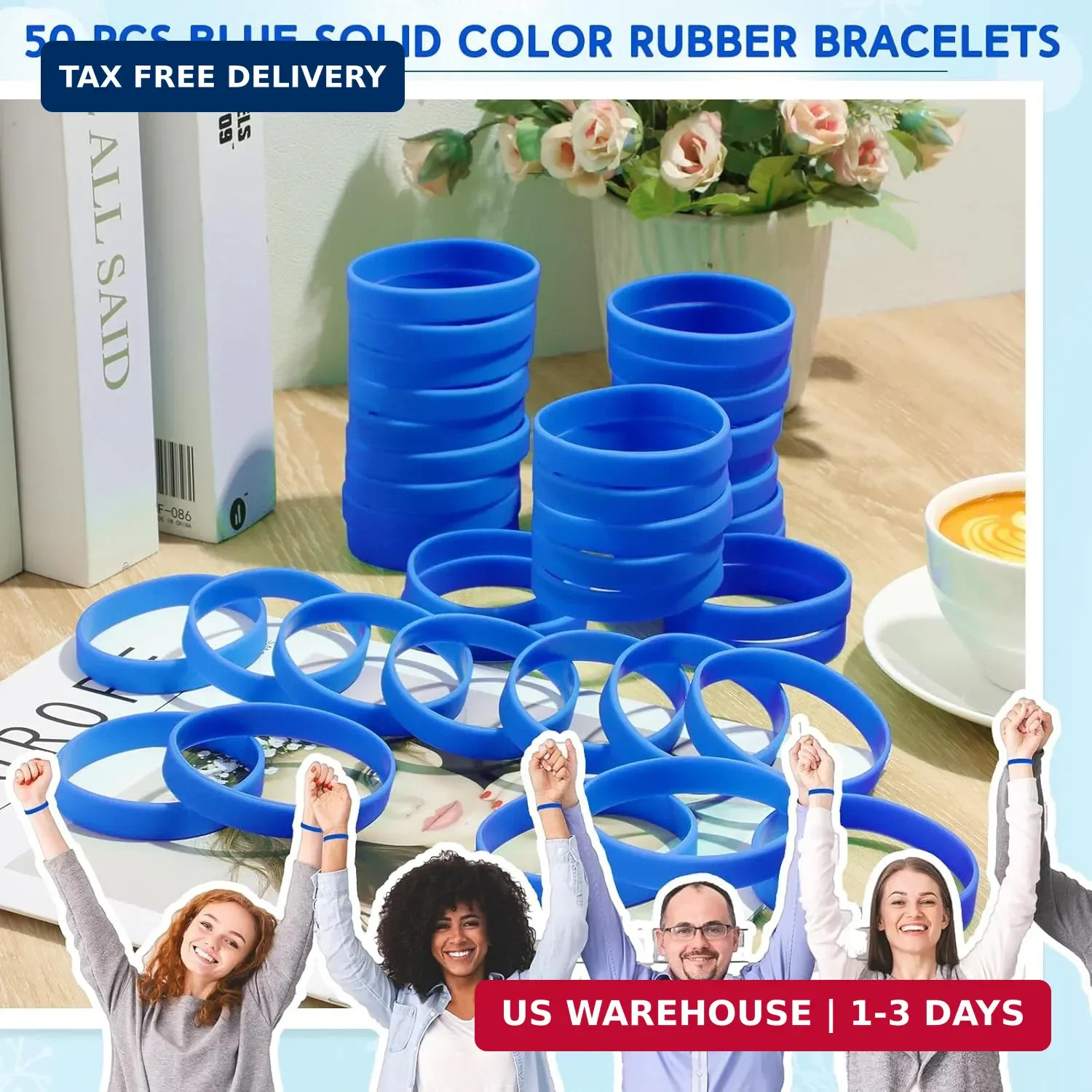 Liliful 50 Pcs Plain Silicone Rubber Bracelets Elastic Rubber Wristbands Blank C