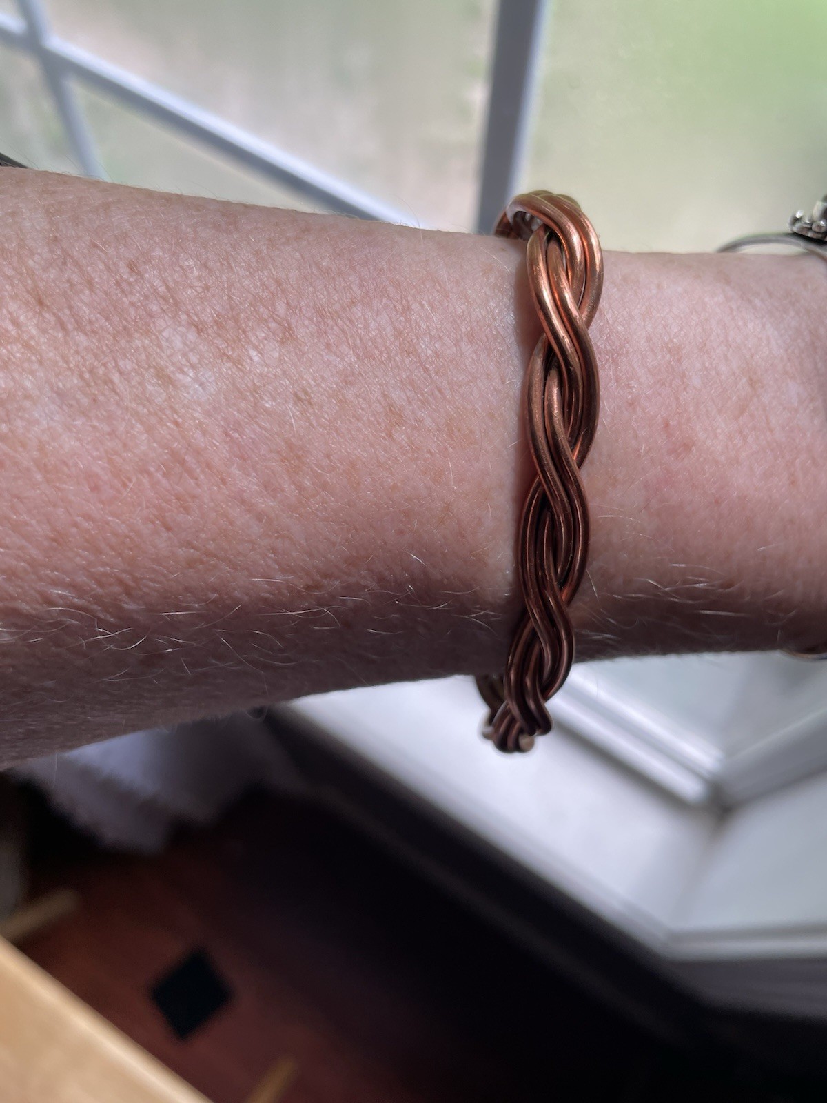 Twisted Braided Copper Tone Wire Cuff Bangle Bracelet, Metal, No Stone