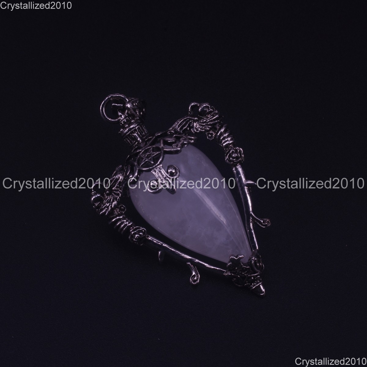 Natural Gemstone Medieval Retro Pendulum Gothic Pendants Tibetan Silver 35x55mm